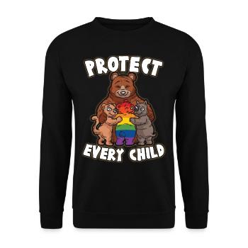 PROTECT EVERY CHILD Mutterliebe schwuler Bär LGBTQ - Unisex Pullover - Schwarz - Vorne - Alina (178cm) & Michal (187cm)