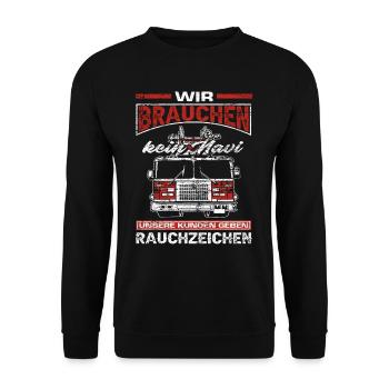 Feuerwehr Rauchzeichen - Unisex Pullover - Schwarz - Vorne - Alina (178cm) & Michal (187cm)