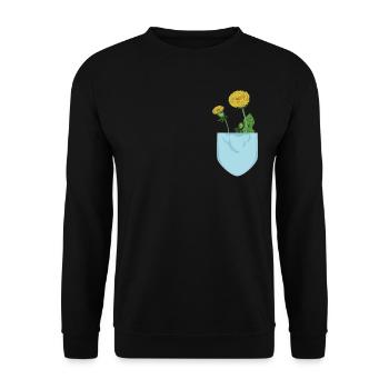 Löwenzahn in Tasche Geschenk für Pusteblume Fans - Unisex Pullover - Schwarz - Vorne - Alina (178cm) & Michal (187cm)