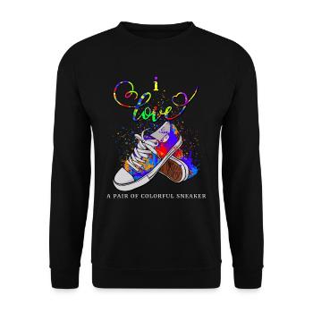 J'adore une paire de chaussures cadeaux Sneaker colorées - Sweat-shirt Unisexe - noir - Devant - Alina (178cm) & Michal (187cm)