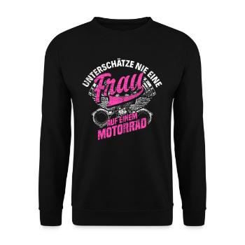Motorrad Frau - Unisex Pullover - Schwarz - Vorne - Alina (178cm) & Michal (187cm)