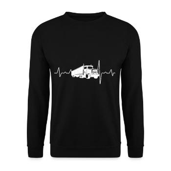 Herzschlag Puls Lkw Fahrer und Fernfahrer Geschenk - Unisex Pullover - Schwarz - Vorne - Alina (178cm) & Michal (187cm)