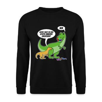 Dino letzte Einhorn gegessen spruch - Unisex Pullover - Schwarz - Vorne - Alina (178cm) & Michal (187cm)