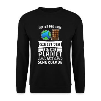 Rettet die Erde einzige Planet mit Schokolade - Unisex Pullover - Schwarz - Vorne - Alina (178cm) & Michal (187cm)
