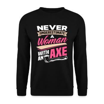 Axt Holzfällerin Sportlerin Hobby Geschenk - Unisex Pullover - Schwarz - Vorne - Alina (178cm) & Michal (187cm)