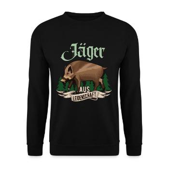 Jäger aus Leidenschaft Wildschwein Jagd Geschenk - Unisex Pullover - Schwarz - Vorne - Alina (178cm) & Michal (187cm)