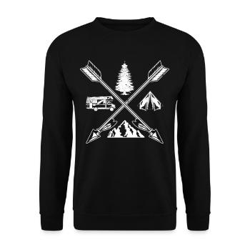 Kompass mit Pfeil Caravan Geschenk für Camper Fans - Unisex Pullover - Schwarz - Vorne - Alina (178cm) & Michal (187cm)