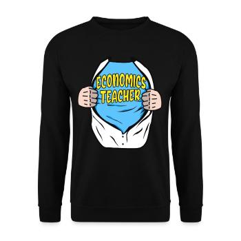 Economics Teacher Superhero Economists Gift - Unisex Sweatshirt - black - Front - Alina (178cm) & Michal (187cm)