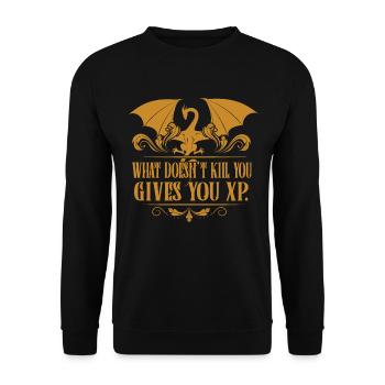 Tabletop RPG Suchti XP Drache Kerker Geschenke - Unisex Pullover - Schwarz - Vorne - Alina (178cm) & Michal (187cm)