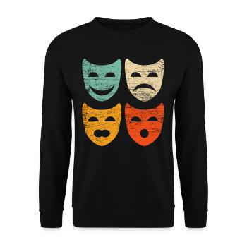 Theater Maske Retro - Unisex Pullover - Schwarz - Vorne - Alina (178cm) & Michal (187cm)