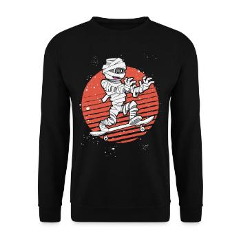 Lustig Mumie auf dem Skateboard Geschenk für Skate - Unisex Pullover - Schwarz - Vorne - Alina (178cm) & Michal (187cm)