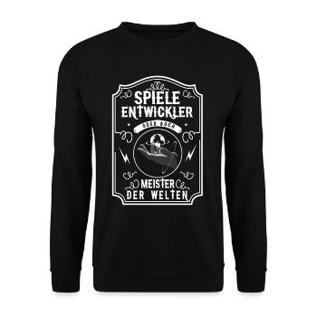 Spieleentwickler Meister der Welten Game Dev - Unisex Pullover - Schwarz - Vorne - Alina (178cm) & Michal (187cm)
