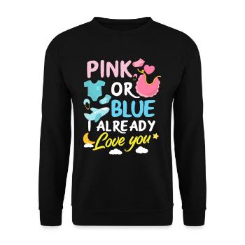 Fête de bébé révélée par le sexe rose ou bleu - Sweat-shirt Unisexe - noir - Devant - Alina (178cm) & Michal (187cm)