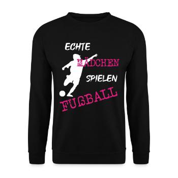 echter Mädchenfußball - Unisex Pullover - Schwarz - Vorne - Alina (178cm) & Michal (187cm)