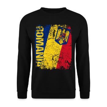 Romania Rumänien Flagge große Fahne Retro Vintage - Unisex Pullover - Schwarz - Vorne - Alina (178cm) & Michal (187cm)