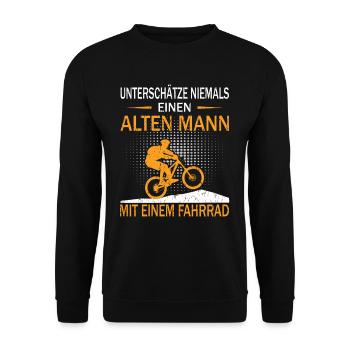 Unterschätze Niemals einen Alten Mann Fahrrad - Unisex Pullover - Schwarz - Vorne - Alina (178cm) & Michal (187cm)