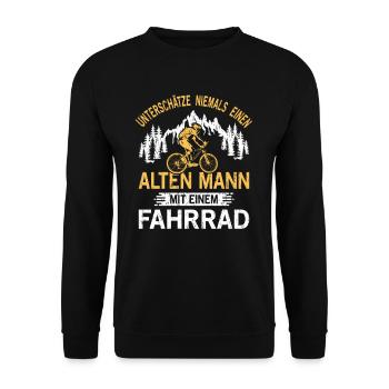 Unterschätze niemals einen alten Mann Fahrrad Bike - Unisex Pullover - Schwarz - Vorne - Alina (178cm) & Michal (187cm)