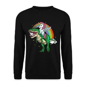Unicorn rides on T-Rex funny kids men - Unisex Sweatshirt - black - Front - Alina (178cm) & Michal (187cm)
