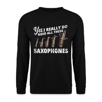 Saxophon Musikinstrument Musiker Geschenk - Unisex Pullover - Schwarz - Vorne - Alina (178cm) & Michal (187cm)