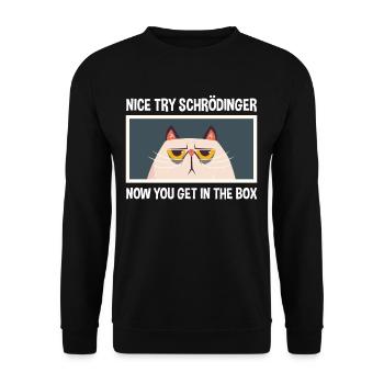 Netter Versuch Schrödinger Physik Physiker - Unisex Pullover - Schwarz - Vorne - Alina (178cm) & Michal (187cm)