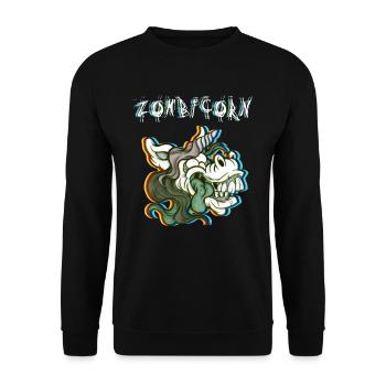 Lustiger Zombicorn - Zombie Einhorn halloween - Unisex Pullover - Schwarz - Vorne - Alina (178cm) & Michal (187cm)