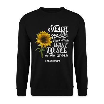 Teacher role model sunflower - Unisex Sweatshirt - black - Front - Alina (178cm) & Michal (187cm)