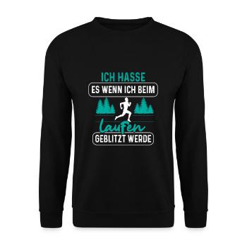 Ich hasse es wenn ich beim Laufen geblitzt werde - Unisex Pullover - Schwarz - Vorne - Alina (178cm) & Michal (187cm)