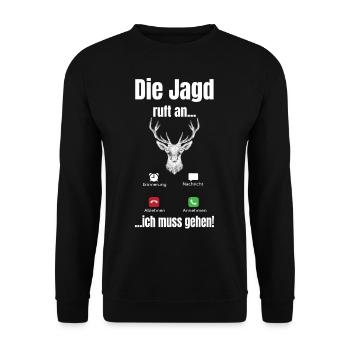 Jagd ruft an Geschenk Jäger Sammler - Unisex Pullover - Schwarz - Vorne - Alina (178cm) & Michal (187cm)