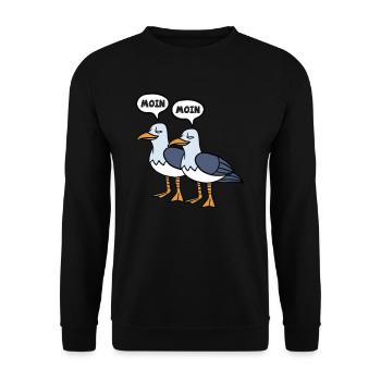 Moin Moin Möwen Ostsee Nordsee Plattdeutsch - Unisex Pullover - Schwarz - Vorne - Alina (178cm) & Michal (187cm)