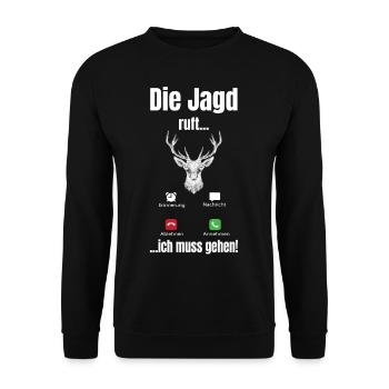Jagd ruft Geschenk Jäger Sammler - Unisex Pullover - Schwarz - Vorne - Alina (178cm) & Michal (187cm)