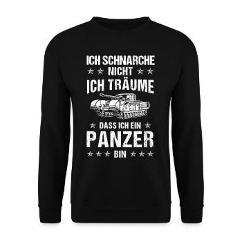 Ich schnarche nicht träume Panzer Panzerfahrer - Unisex Pullover - Schwarz - Vorne - Alina (178cm) & Michal (187cm)