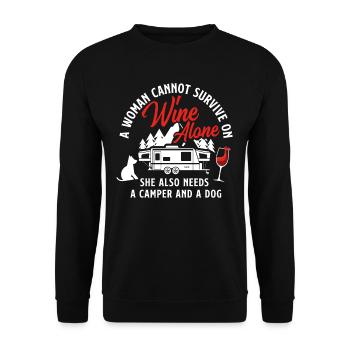 Wein Camper Hund Geschenk - Unisex Pullover - Schwarz - Vorne - Alina (178cm) & Michal (187cm)