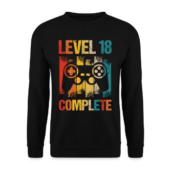 18. Geburtstag Level 18 Complete Jahre Junge 2002 - Unisex Pullover - Schwarz - Vorne - Alina (178cm) & Michal (187cm)