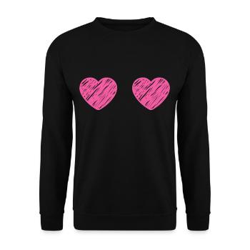 BOOBIES Brustkrebs Geschenk Pink Ribbon - Unisex Pullover - Schwarz - Vorne - Alina (178cm) & Michal (187cm)