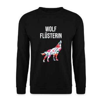 Wolf Flüsterin Blumen Rosen jaulender Wolf Natur - Unisex Pullover - Schwarz - Vorne - Alina (178cm) & Michal (187cm)