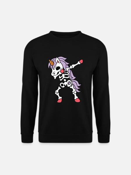 Dabbing Unicorn Skeleton Halloween Skelett Einhorn - Unisex Pullover - Schwarz
