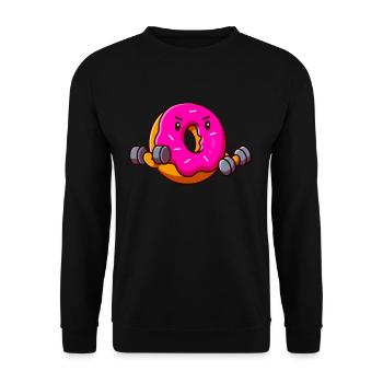 Lustiger Fitness Donut Workout Gewichtheber - Unisex Pullover - Schwarz - Vorne - Alina (178cm) & Michal (187cm)