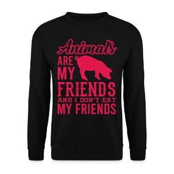 VEGETARIAN gift animal rights activists for vegans ANIMALS - Unisex Sweatshirt - black - Front - Alina (178cm) & Michal (187cm)