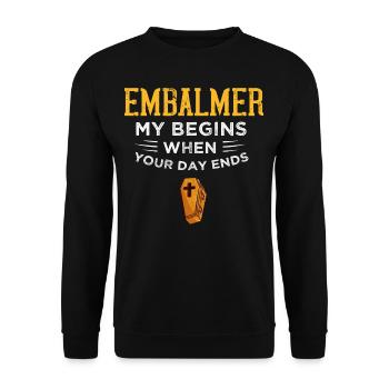 Bestatter Bestattung Friedhof Sarg Beerdigung - Unisex Pullover - Schwarz - Vorne - Alina (178cm) & Michal (187cm)