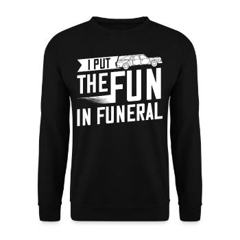 Leichenwagen Bestatter Bestattung Beerdigung - Unisex Pullover - Schwarz - Vorne - Alina (178cm) & Michal (187cm)