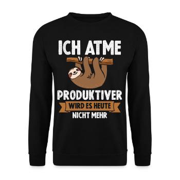 Ich Atme Faultier - Unisex Pullover - Schwarz - Vorne - Alina (178cm) & Michal (187cm)
