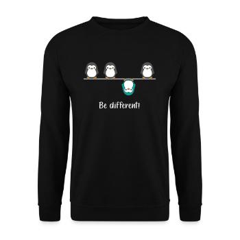 Be different - Pinguin Fun Pinguine Vogel Spruch - Unisex Pullover - Schwarz - Vorne - Alina (178cm) & Michal (187cm)