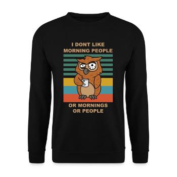 Owl - I Dont Like Morning People coffee owl - Unisex Pullover - Schwarz - Vorne - Alina (178cm) & Michal (187cm)