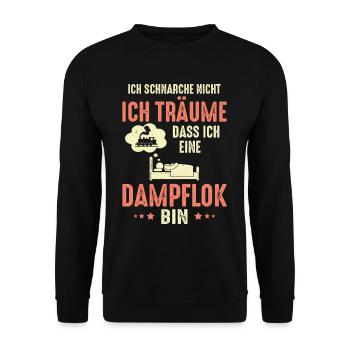 Ich schnarche nicht ich träume Dampflok Eisenbahn - Unisex Pullover - Schwarz - Vorne - Alina (178cm) & Michal (187cm)
