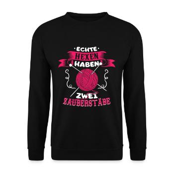 Real witches have two wands crochet knitting - Unisex Sweatshirt - black - Front - Alina (178cm) & Michal (187cm)