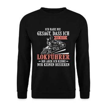Bester Lokführer Sarkasmus Eisenbahner Zugführer - Unisex Pullover - Schwarz - Vorne - Alina (178cm) & Michal (187cm)
