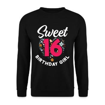 16. Geburtstag Mädchen 16 Jahre Geschenk - Unisex Pullover - Schwarz - Vorne - Alina (178cm) & Michal (187cm)