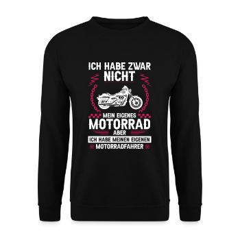 Ich habe zwar nicht mein eigenes Motorrad - Unisex Pullover - Schwarz - Vorne - Alina (178cm) & Michal (187cm)