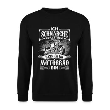 Ich schnarche nicht Ich träume Motorrad - Unisex Pullover - Schwarz - Vorne - Alina (178cm) & Michal (187cm)