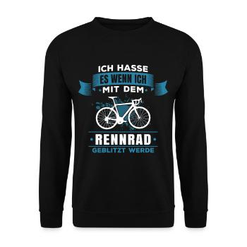 Ich hasse es wenn ich mit dem Rennrad geblitzt - Unisex Pullover - Schwarz - Vorne - Alina (178cm) & Michal (187cm)